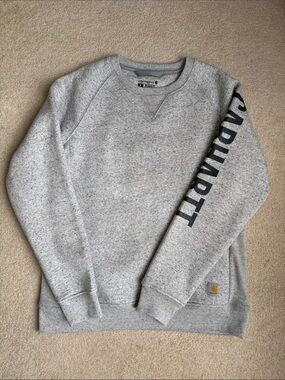 NWOT Carhartt women’s relaxed fit Heather Gray Sleeve-Logo Crewneck Sweatshirt
